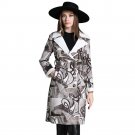 Winter New Women Leather Jackets And Coats Floral Printed Jacket W/Belt Ladies Turn-down Collar Plus