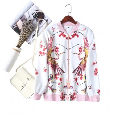 Winter Autumn Women Phoenix Print Bomber Jacket Coat 2017 Girl Warm Exotic Stand Collar Zip Casual L