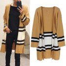 new Autumn and winter Yellow sweater cardigan Europe Printed Striped coat ladies loose sweater
