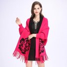 Oversized Floral Print Cardigan Women 2017 Winter Knit Shrug Cardigan Sweater Coat Batwing Sleeves O