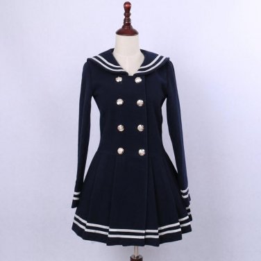 Cute Double Breasted Women\'s Wool Coat Classic Sailor Collar Winter Coat