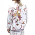 Flower Print Women Basic Coats Long Sleeve Zipper Bomber Jacket Casual Jacket Coat Autumn Winter Str