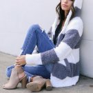 Ladies Fashion Front Open Knitted Hooded Sweater Cardigans Casual Striped Coat Women Autumn Winter L