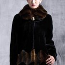 New Arrival Fashion Winter Faux Fur High Collar Joint Stripe Hem Imitated Mink Wool Long Sleeve Cott