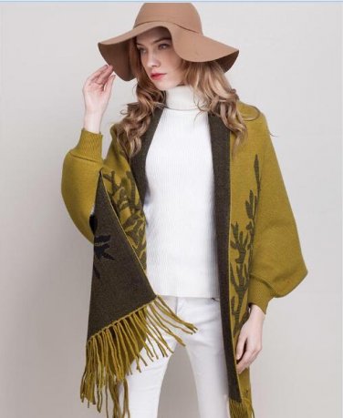 High quality women\'s shawl cardigan batwing sleeve fringed sweater fashion tree branch ladies plus 