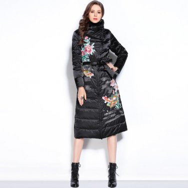 Flower thin Women\'s down coat Slim long Parka down Outerwear