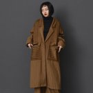 SuperAen Pockets Striped Loose Woolen Coat Ladies Long Sleeve Casual Fashion Women Woolen Coat Wild 