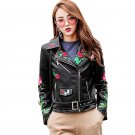 2017 Flowers Embroidery Leather Jacket Women Autumn Winter Embroidery Coat Perfecto Femme Cuir Motor