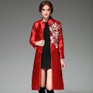 M-XXXL 2017 New Autumn Winter Coat  Mandarin Collar Long Sleeved  Fine Embroidery Flower Long Thin C