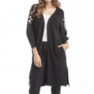 Autumn Winter Women Retro Embroidery Sweater Jacket Outwear Waterfall 3/4 Sleeve Knitted Long Cardig