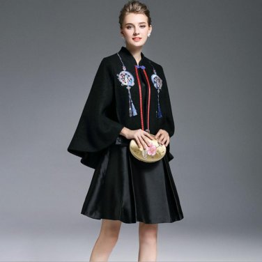 Plus size 2017 Winter Coat women Cloak new national wind wool Blend cloak Women\'s heavy embroidery 