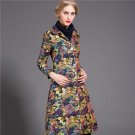 2016 autumn winters printing fashion women long trench coat  female floweral slim long overcoat plus