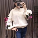 Korean Style Winter Women Sweaters Lady Stereo Embroidery Flower Lamb Loose Sleeve Sleeved Sweater P