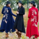 autumn and winter woolen coat national wind classic embroidery flower cardigan women long coat thick