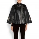 Vintage Shawl Collar Cloak Leatherr Jacket Cape Golden Zipper Women\'s Rivet Jacket Coat FS0285