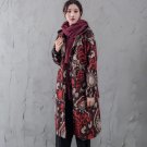 2017 Winter Folk Style Flower Cotton Cashmere Women Windbreaker Fleece Warm Hooded Collar Long Trenc