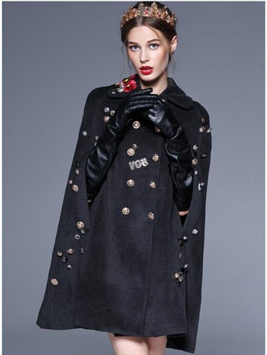 High quality luxury embroider flower lapel woolen coats Fashion 2017Fall/winter runway Cape coat wom