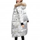 2017 Winter Fashion Metal Golden Silver Bright Hooded Jacket Coat Women\'s Warm Cotton Padded Long P