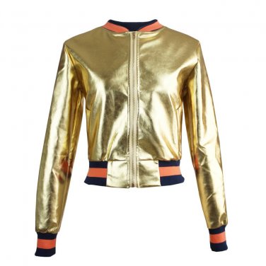 2016 golden collar jacket coat women bomber jacket uniform short PU leather jacket  female leather c