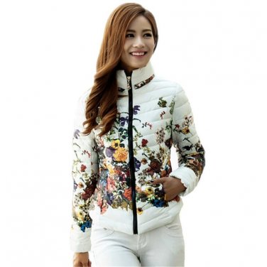 Chaquetas Mujer 2017 New Autumn Winter Jacket Slim Cotton Parkas Women Flower Coats Plus Size Zipper