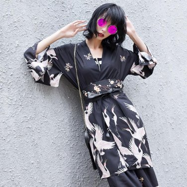 [OL] 2017 autumn winter new Japan Style tops printing flower kimono coat overcoat topcoat cloak wome