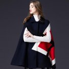 Women\'s Winter New Vintage Warm Woolen Cloak Coat color hit  Drop-Shoulder Sleeve Wool Cape Outerwe