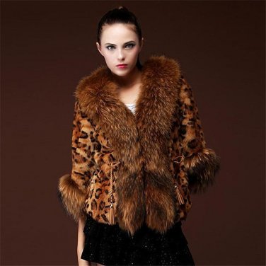 Fall and winter short paragraph leopard cardigan coat Faux Fur free shipping New high-end women\'s w