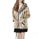 2016 Fashion Women Autumn Golden Solid Loose Punk Style Jackets Zipper  Casual Female Coats for whol