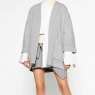 2016 Autumn Winter Fashin Grey Woman Wool Handmade short kimono with flared turn-up sleeves Side pat