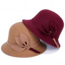 Retro Female Woolen Fedora Hat Casual Chapeau Cap Wide Brim Flower Wool Felt Bowler Hat Lady Floppy 