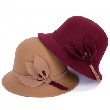 Retro Female Woolen Fedora Hat Casual Chapeau Cap Wide Brim Flower Wool Felt Bowler Hat Lady Floppy 