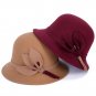 Retro Female Woolen Fedora Hat Casual Chapeau Cap Wide Brim Flower Wool Felt Bowler Hat Lady Floppy