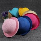 Summer Style Women Straw Bowler Derby Hat All-Match Summer Roll Brim Family Hat