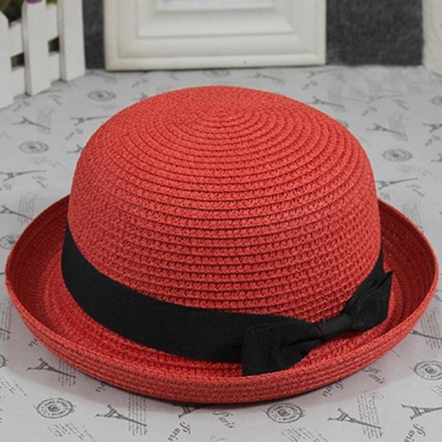 Summer Style Women Straw Bowler Derby Hat AllMatch Summer Roll Brim Family Hat
