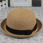 Summer Style Women Straw Bowler Derby Hat All-Match Summer Roll Brim Family Hat
