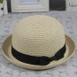 Summer Style Women Straw Bowler Derby Hat All-Match Summer Roll Brim Family Hat