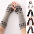 Winter Snowflake Pattern Arm Warm Knitted Fingerless Long Gloves For Women Girls