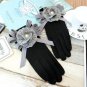 rabbit Fur Blended Mittens Gloves Women Winter Camellia Pearl Imitation Bowknot Black Touchscreen La