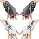 Punk Design Handmade Gothic Leather Pair Fingerless Performance Glove With Teeth For Women Tactical 