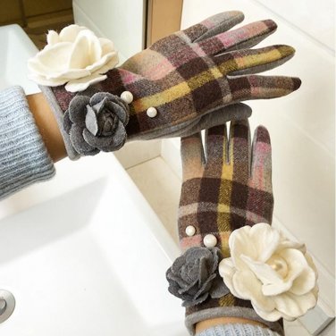 women\'s winter gloves Big Flower Plaid Touch Screen Gloves Women Driving Gloves Female Mittens