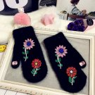 Women Winter Gloves Colorful Crystal Flower Design Rabbit Fur Gloves Fashion Winter Gloves Hand Warm