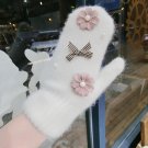 Winter Gloves For Women Sweet Flower Rabbit Fur Cute Warm Mittens Winter knit Gloves Christmas gifts