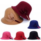 Retro Female Women Fashion Imitation Woolen Fedora Hat Wool Leaves Flower Bowler Casual Hat Wedding 