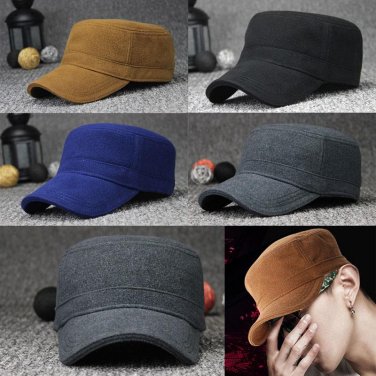 Men Women Adjustable Military Army Style Cap Classic Plain Hat Flat Top Winter