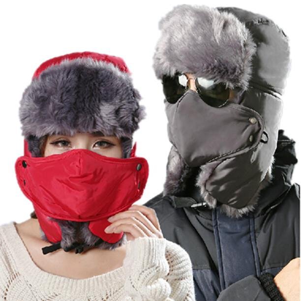 High Quality Thicken Winter Hat For Man Solid Hats Russian Hat Sport Outdoor Ear Mask Bomber Caps Fo