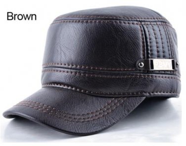Winter mens leather cap warm hat baseball cap with ear flaps russia flat top caps for men casquette