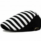 Winter Thicken Men and Women\'s Berets Caps New Fashion Stripes Hats Unisex Flat Cap Black and Grey 