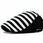 Winter Thicken Men and Women\'s Berets Caps New Fashion Stripes Hats Unisex Flat Cap Black and Grey 