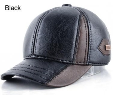 Mens winter leather cap warm patchwork dad hat baseball caps with ear flaps russia adjustable snapba