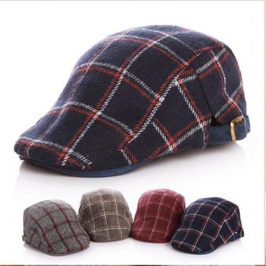 fall winter big plaid children felt Beret unisex bonnet hat baby fashion warm caps boy girl cap kids